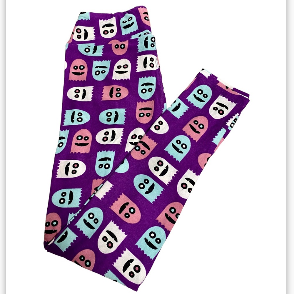 LuLaRoe Purple Leggings with Fun Faces